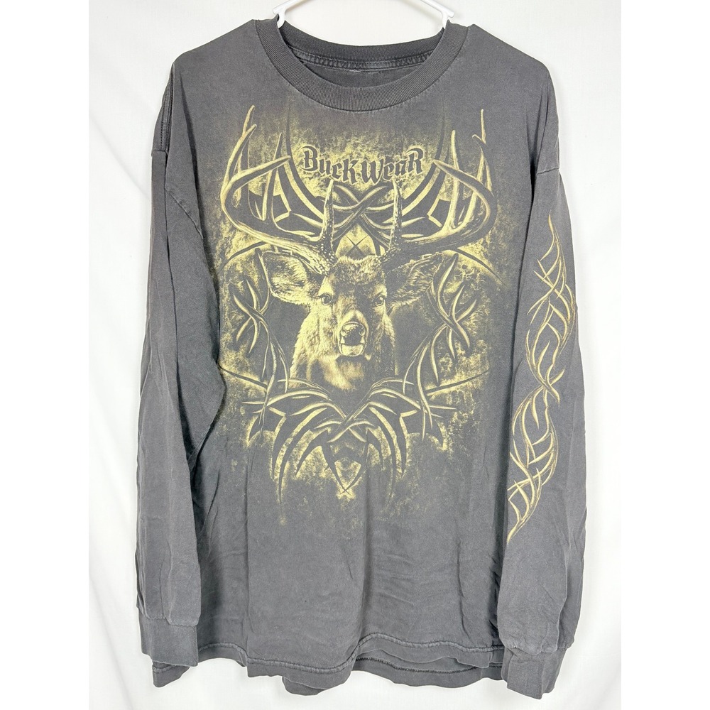 Buck Wear Mens XL Deer Graphic Long Sleeve Tee Hunting Outdoors Redneck Woodland